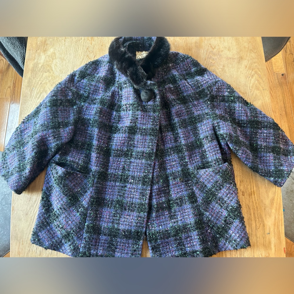 Vintage Fur Collared Purple and Black Jacket